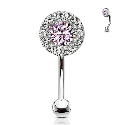 316L Surgical Steel Pink & White CZ Gem Cluster Curved Barbell