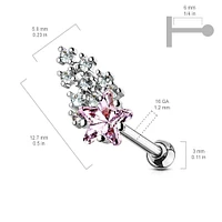 316L Surgical Steel Pink & White Shooting Star Ball Back Cartilage Ring