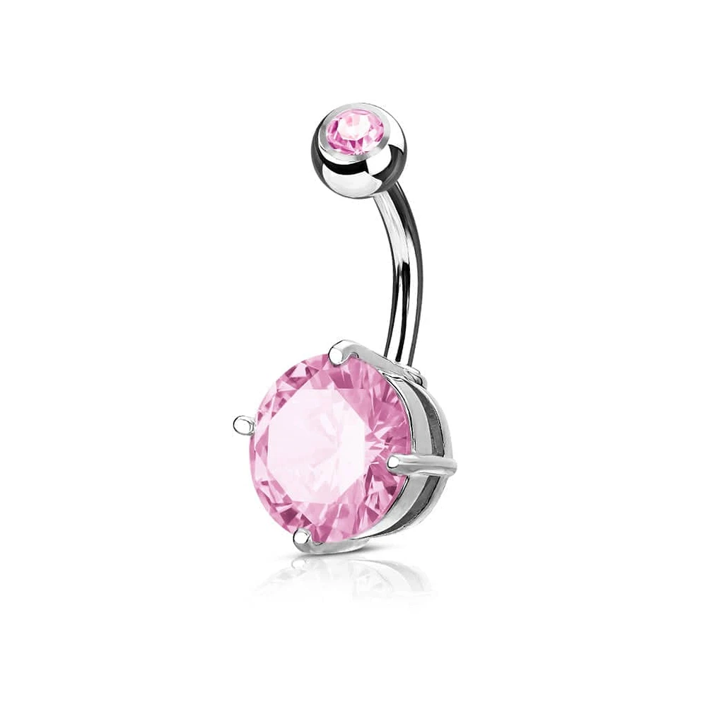 316L Surgical Steel Prong CZ Classic Belly Button Ring