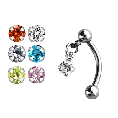 316L Surgical Steel Prong Set Dangling Floating Circle Gem Curved Eyebrow Helix Tragus Barbell Ring