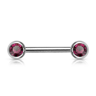 316L Surgical Steel Purple CZ Ball Gem Nipple Ring Barbell