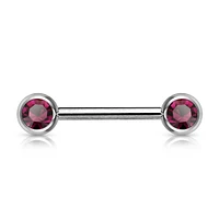 316L Surgical Steel Purple CZ Ball Gem Nipple Ring Barbell