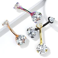 316L Surgical Steel Rainbow PVD Internally Threaded White CZ Belly Ring