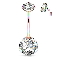 316L Surgical Steel Rainbow PVD Internally Threaded White CZ Belly Ring