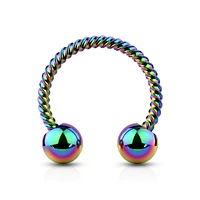 316L Surgical Steel Rainbow PVD Twisted Rope Horseshoe