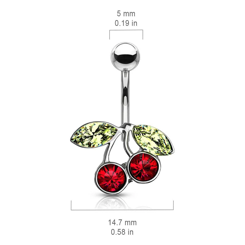 316L Surgical Steel Red Cherry Non-Dangle Stud Belly Ring