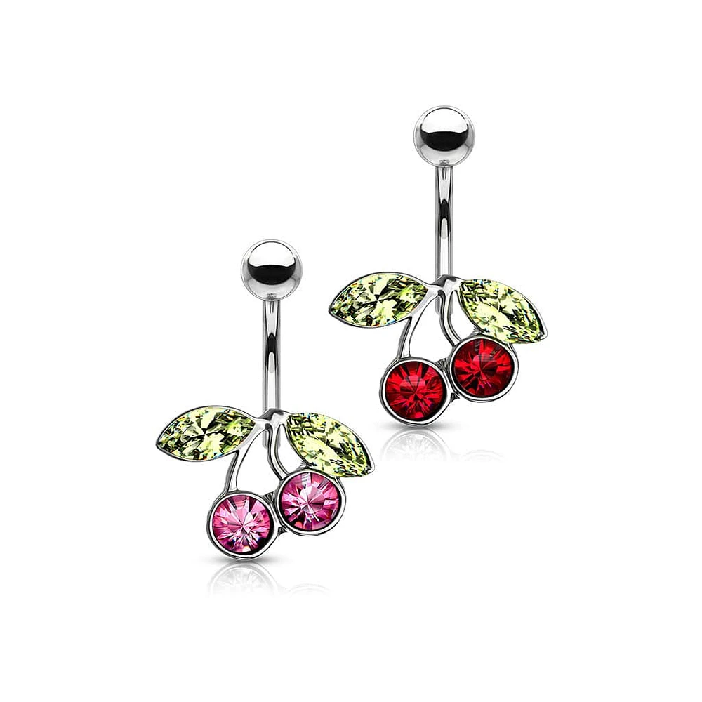 316L Surgical Steel Red Cherry Non-Dangle Stud Belly Ring