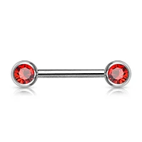 316L Surgical Steel Red CZ Ball Gem Nipple Ring Barbell