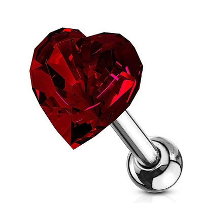 316L Surgical Steel Red Heart Crystal Helix Barbell