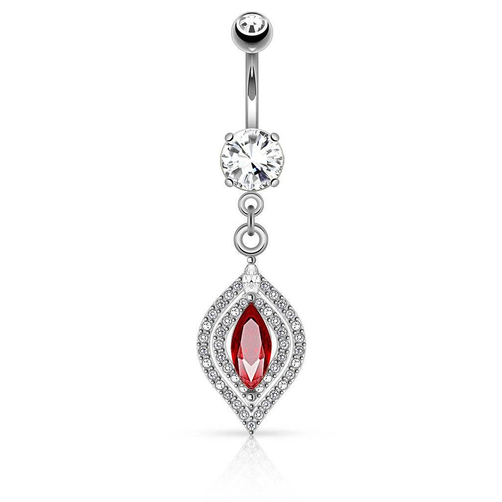316L Surgical Steel Red Marquise Set Dangle Belly Ring