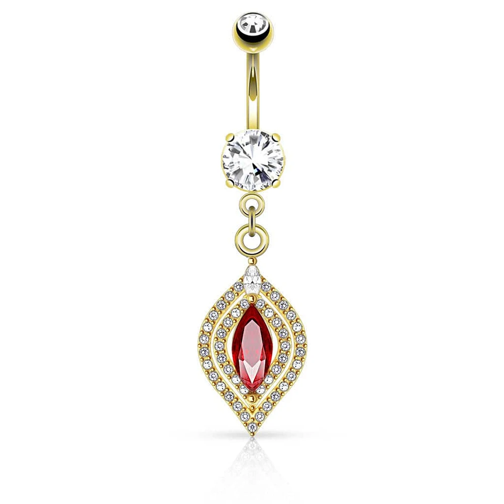316L Surgical Steel Red Marquise Set Dangle Belly Ring