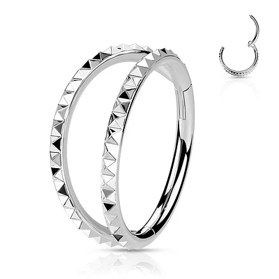 316L Surgical Steel Ridged Double Hoop Hinged Hoop Ring Clicker