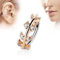 316L Surgical Steel Rose Gold Plated Multi Use Easy Bend Leaf CZ Hoop