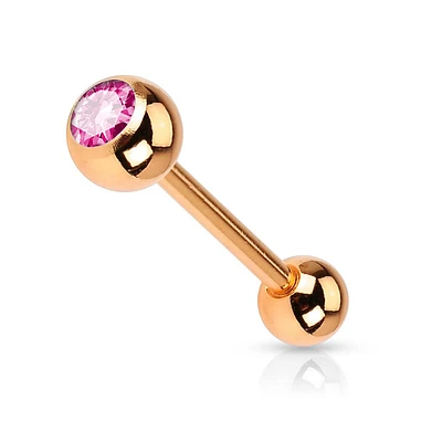 316L Surgical Steel Rose Gold Plated Gem Straight Barbell Tongue Ring