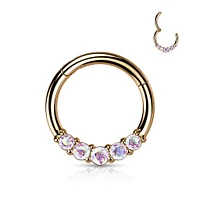 316L Surgical Steel Rose Gold PVD 5 AB CZ Gem Dainty Septum Ring Hinged Clicker Hoop