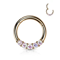 316L Surgical Steel Rose Gold PVD 5 AB CZ Gem Dainty Septum Ring Hinged Clicker Hoop