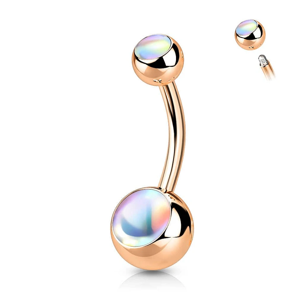 316L Surgical Steel Rose Gold PVD Basic White Iridescent Stone Belly Ring