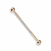 316L Surgical Steel Rose Gold PVD Industrial Straight Barbell With Dainty White CZ Gems