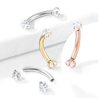 316L Surgical Steel Rose Gold PVD Internally Threaded Double White CZ Star Curved Barbell