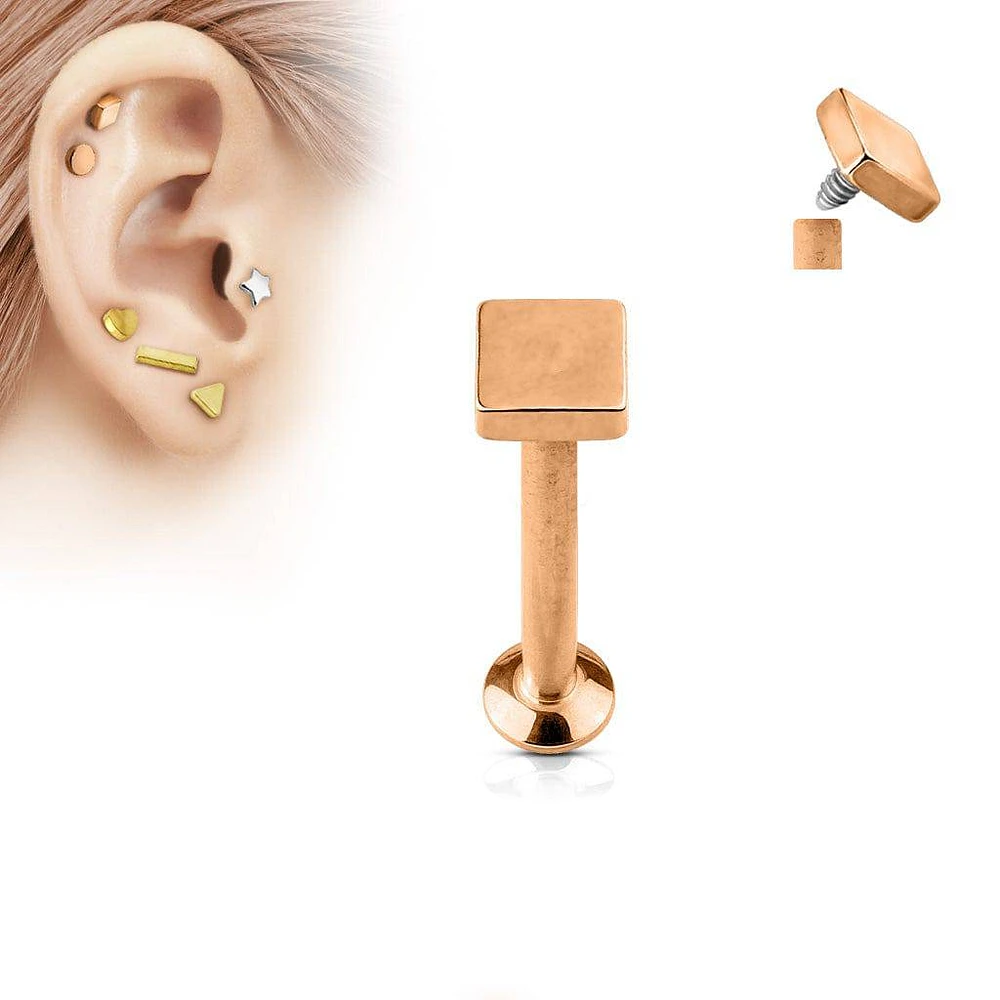 316L Surgical Steel Rose Gold PVD Internally Threaded Square Top Labret