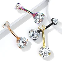 316L Surgical Steel Rose Gold PVD Internally Threaded White CZ Belly Ring