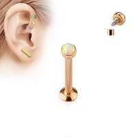 316L Surgical Steel Rose Gold PVD Internally Threaded White Opal Labret