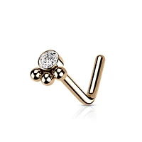 316L Surgical Steel Rose Gold PVD Tribal Ball White CZ L-Shape Nose Ring Stud
