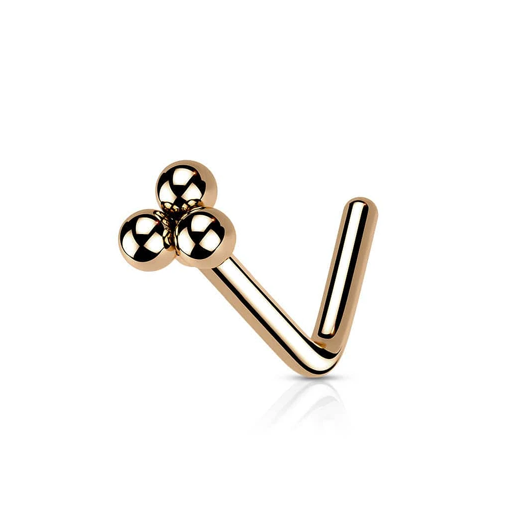 316L Surgical Steel Rose Gold PVD Trillium Ball Top L-Shape Nose Ring Stud