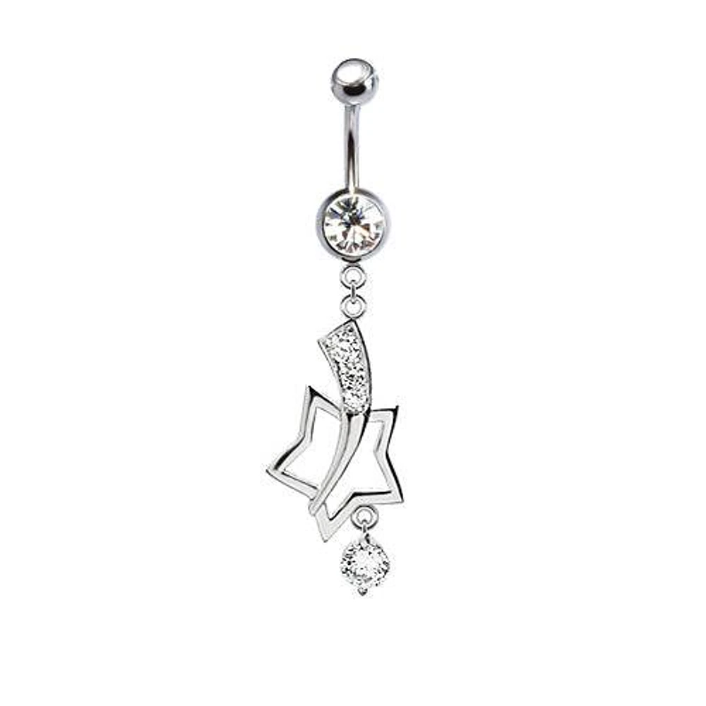 316L Surgical Steel Shooting Star Diamond CZ Dangle Belly Ring