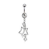 316L Surgical Steel Shooting Star Diamond CZ Dangle Belly Ring