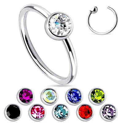 316L Surgical Steel Single CZ Gem Easy-Bend Nose Hoop Ring