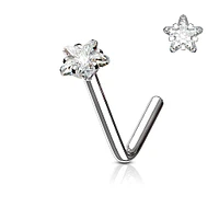 316L Surgical Steel Star CZ L Shape Nose Pin Stud