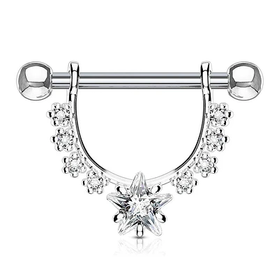 316L Surgical Steel Star Dangle White CZ Nipple Ring Barbell