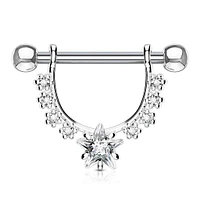 316L Surgical Steel Star Dangle White CZ Nipple Ring Barbell