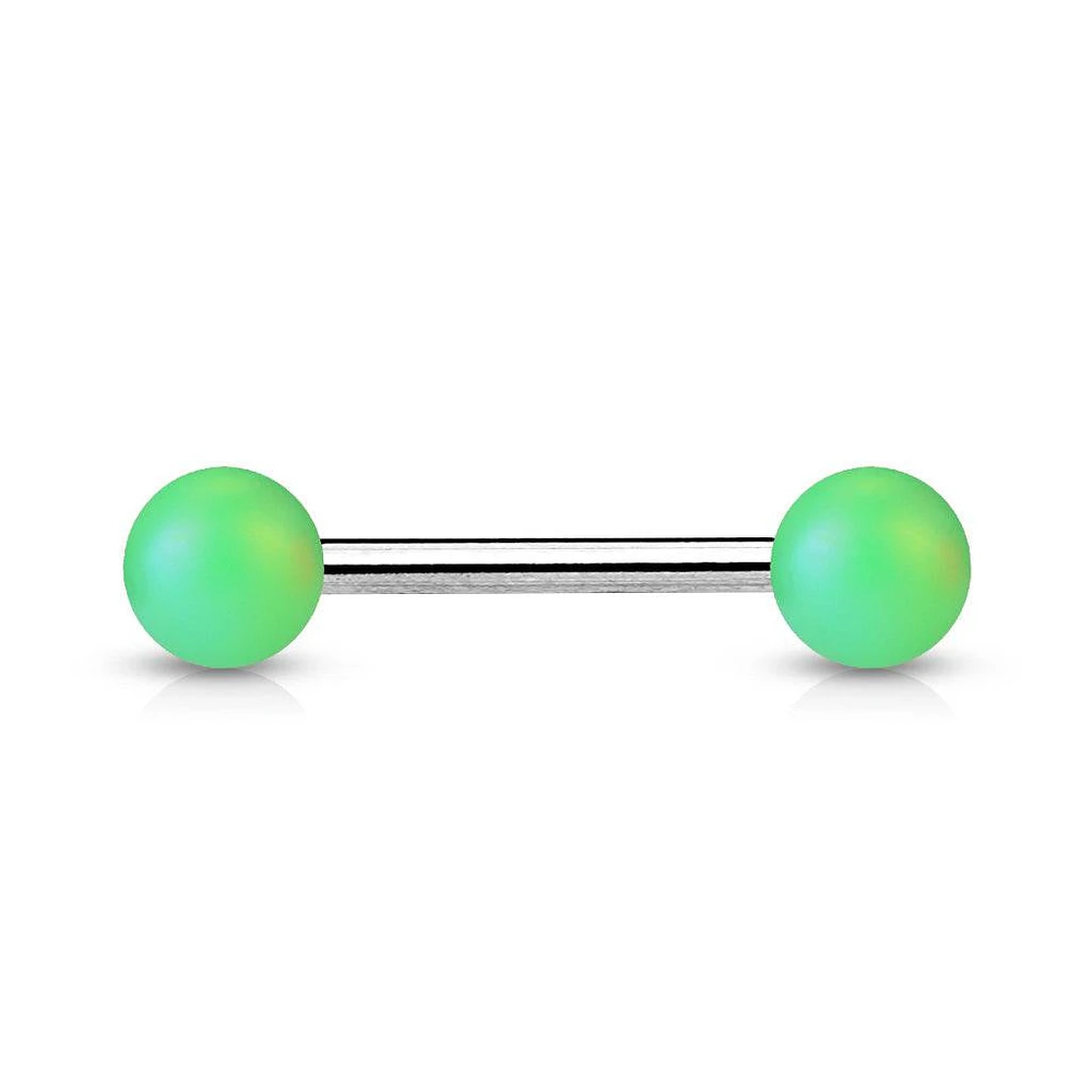 316L Surgical Steel Straight Barbell with Matte Green Acrylic Balls