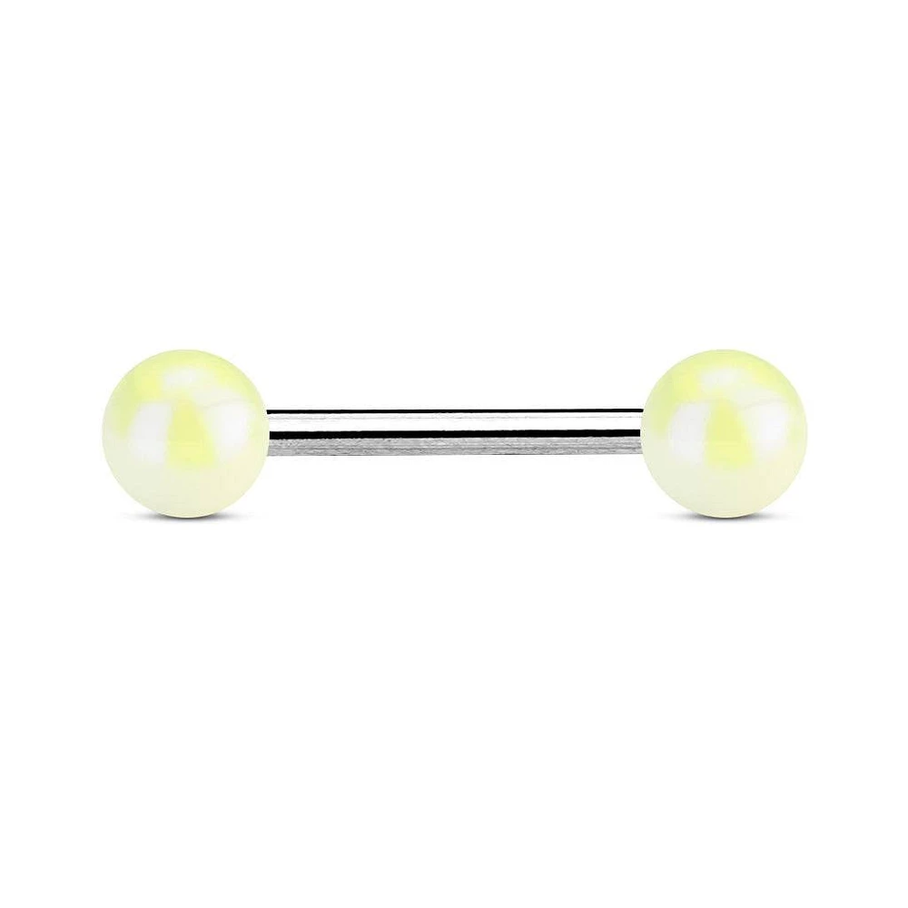 316L Surgical Steel Straight Barbell with Metallic Coated White Balls