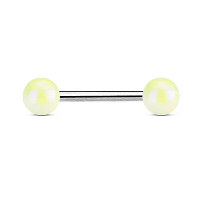 316L Surgical Steel Straight Barbell with Metallic Coated White Balls