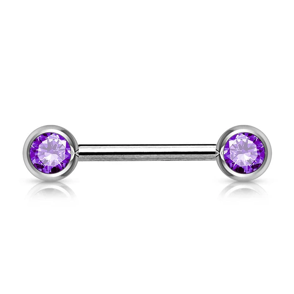 316L Surgical Steel Tanzanite CZ Ball Gem Nipple Ring Barbell