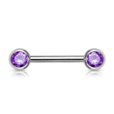 316L Surgical Steel Tanzanite CZ Ball Gem Nipple Ring Barbell