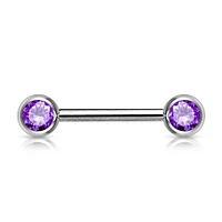 316L Surgical Steel Tanzanite CZ Ball Gem Nipple Ring Barbell