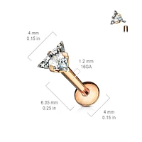 316L Surgical Steel Triangle White CZ Internally Threaded Labret