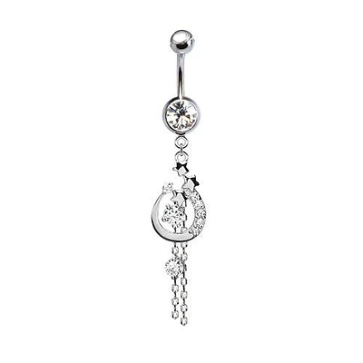 316L Surgical Steel Triple Shooting Star CZ Dangle Belly Ring