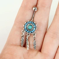 316L Surgical Steel Turquoise Dream Catcher Dangly Belly Ring