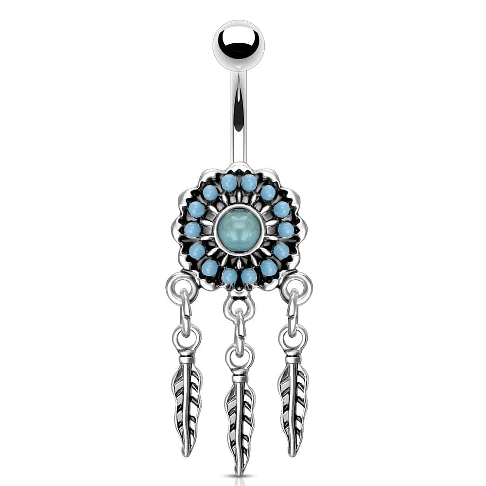 316L Surgical Steel Turquoise Dream Catcher Dangly Belly Ring