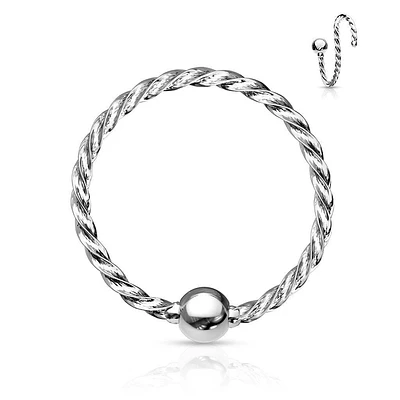 316L Surgical Steel Twisted Rope Nose Hoop Ring with Fixed Ball