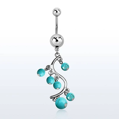 316L Surgical Steel Vine Turquoise Dangling Belly Button Ring