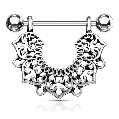 316L Surgical Steel Vintage Boho Lotus Nipple Shield Barbell