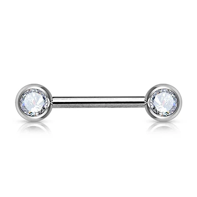 316L Surgical Steel White CZ Ball Gem Nipple Ring Barbell