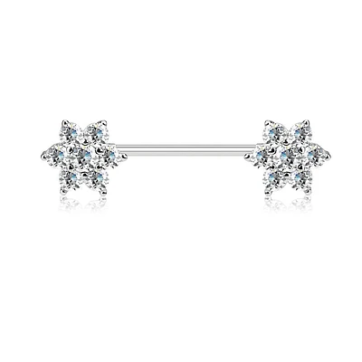 316L Surgical Steel White CZ Flower Nipple Ring Barbell