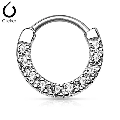 316L Surgical Steel White CZ Gem Septum Ring Clicker Hoop